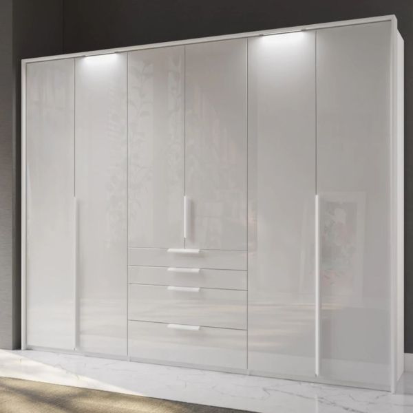 Rauch Purisma Andre White Glass hinged door combi wardrobe 301cm
