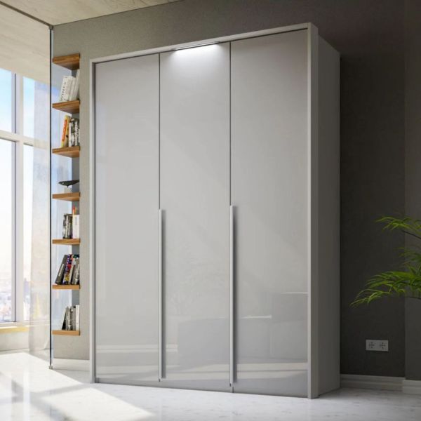 Rauch Purisma 3 door hinged wardrobe with silk grey glass front