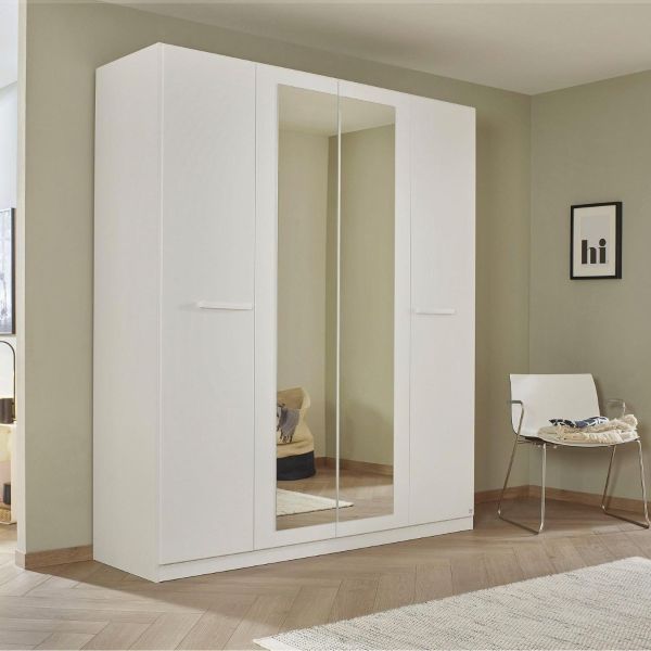 Rauch White Modi 4 Door Hinged Wardrobe With Mirror W181CM Height 210CM