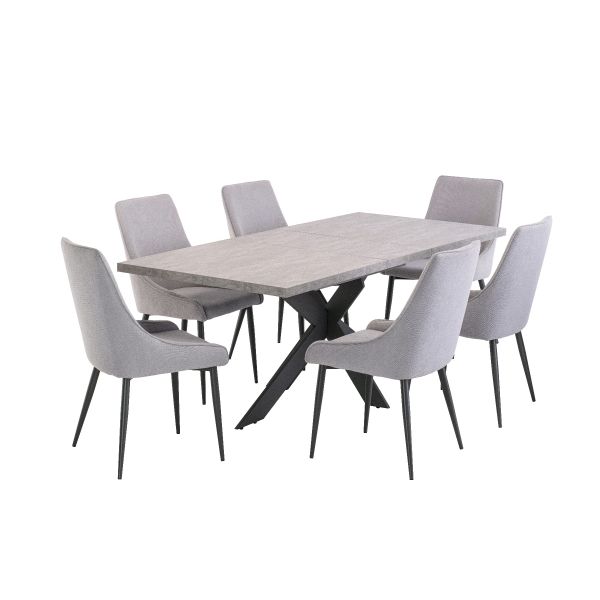 Rimini 1.6 (+0.4)m Extending Dining Table - Light Grey with Rimini Dining Chairs - Grey Fabric