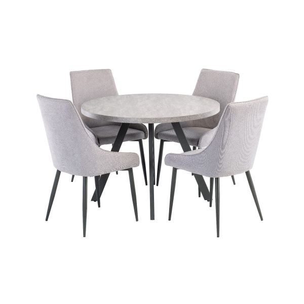 Rimini 1.07m Round Dining Table - Light Grey with Rimini Dining Chairs - Grey Fabric