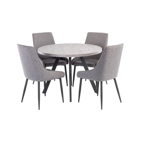Rimini 1.07m Round Dining Table - Light Grey with Rimini Dining Chairs - Mineral Grey Fabric