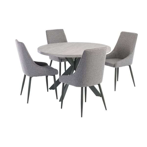 Rimini 1.2m Round Dining Table - Light Grey with Rimini Dining Chairs - Mineral Grey Fabric