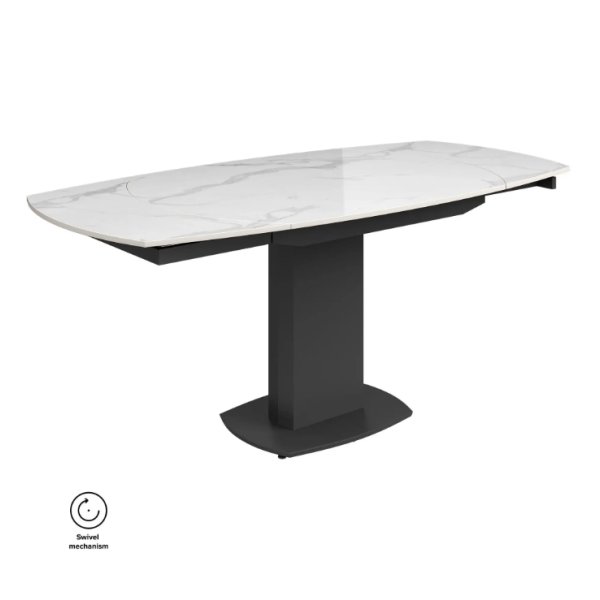 Olivia White Ceramic Swivel Extending Dining Table With Zenith Dining Chairs