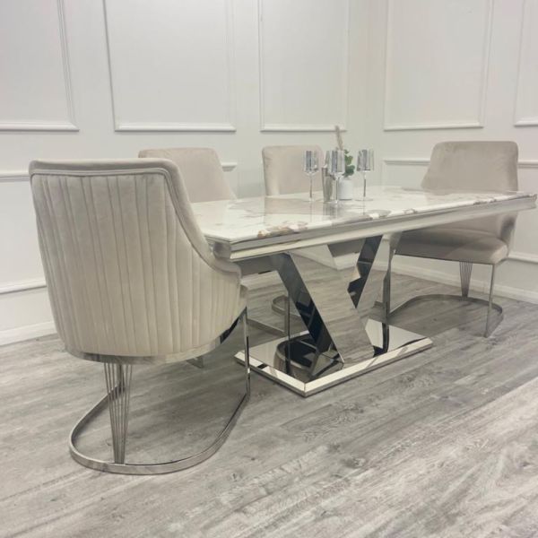 Venice Pandora White Marble Dining Table Set 