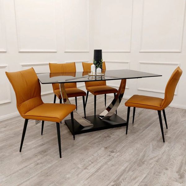 Black Sintered Stone Dining Table Set 
1.6M Black Dining Table set 
Modern Dining table set
Latest design dining table set