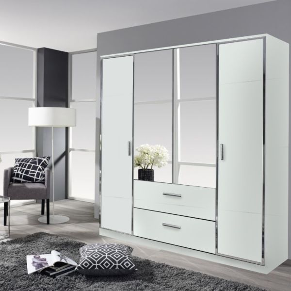 Rauch Marl 4 Door Hinged White Wardrobe with 2 bottom drawers