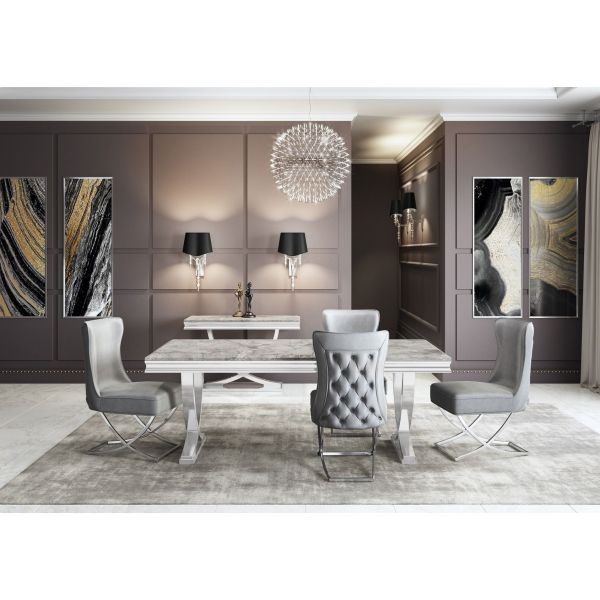Armano Grey Marble Dining Table Set