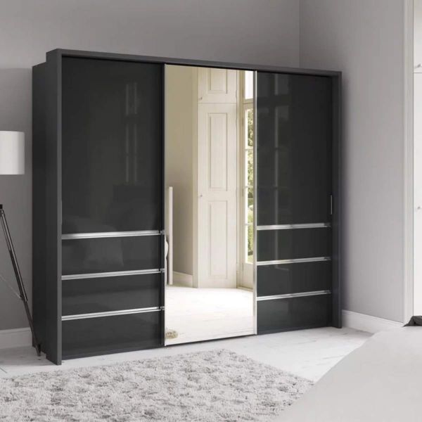 Pacifica 2 260cm 3 Door Sliding Wardrobe with Drawers at Left and Right and Centre Mirror Door