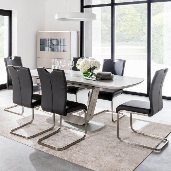 Lazzaro Light Grey Matt Dining Table With Grey dining Chairs