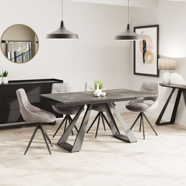 Icarus Ceramic Black Matt top Dining Table With Swivel Dining Chairs double extension dining table 