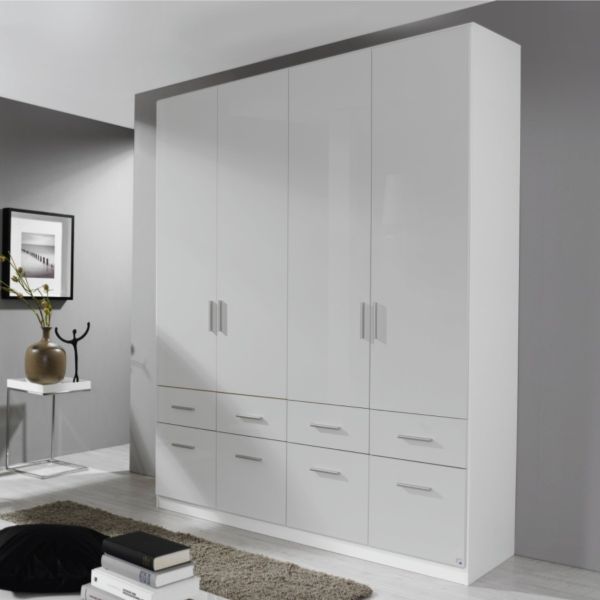 Rauch Celle High Gloss Silk Grey Hinged Door Combi Wardrobe with Bottom Drawers
4 door 8 drawers Rauch celle wardrobe
1.81M 4 Door wardrobe