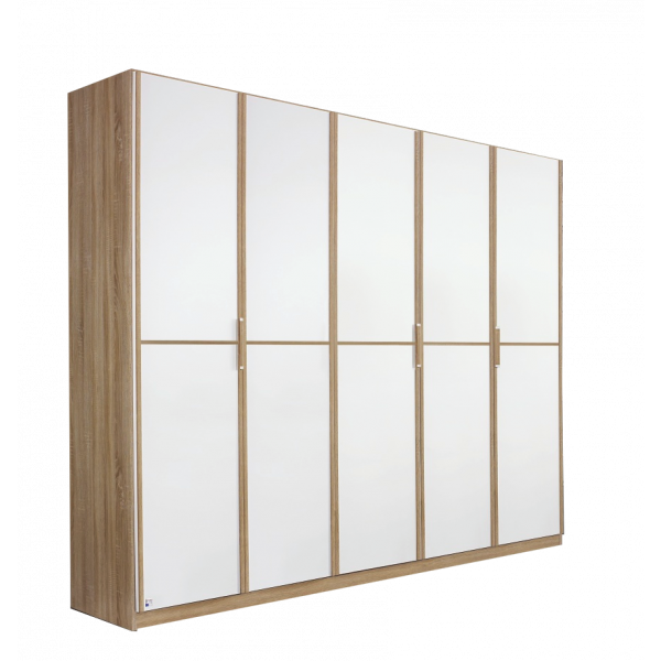 Rauch Essensa Sonoma Oak and White 5-Door Hinged Wardrobe W226 cm 
