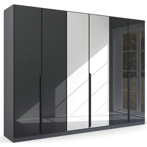Rauch Quadra modern basalt glass with mirror 6 door wardrobe