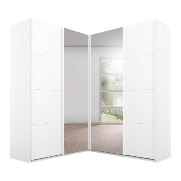 Rauch Lima 181cm 4 Door Corner Sliding Wardrobe with 2 Decor Doors and 2 Mirror Doors 210cm Tall