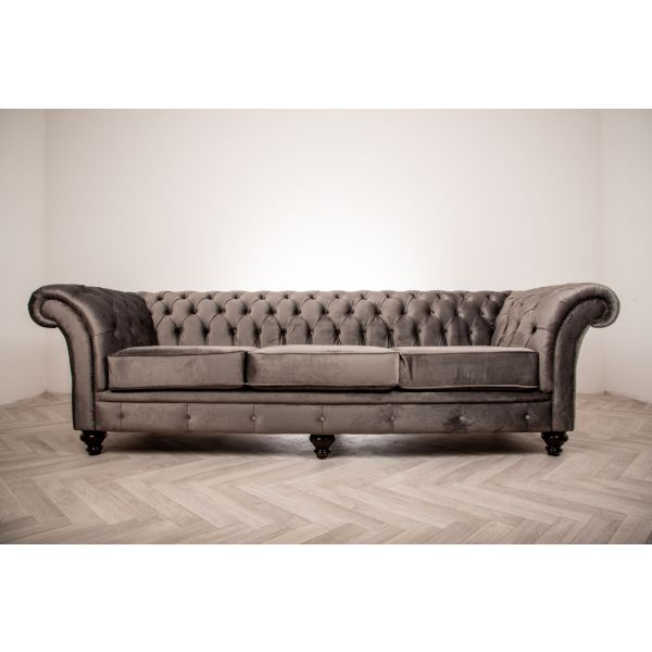 Woodstock Chesterfield Grey Velour Fabric Sofa | Chesterfield Sofas - Made to Order Sofas