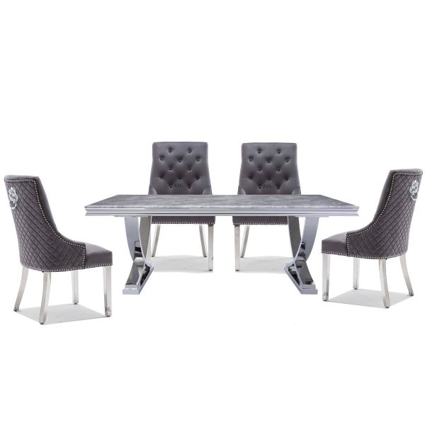 Armano 1.8m Light Grey Marble Top Dining Table With Chelsea dining chairs