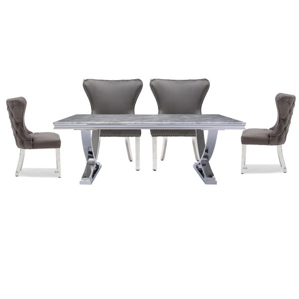 Armano 1.8m Light Grey Marble Top Dining Table With Florence dining chairs
