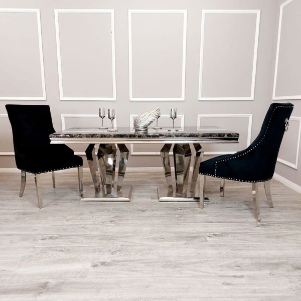 Sorrento Black Marble Top Dining Table Set 