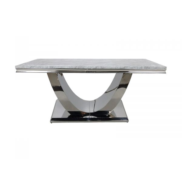 Chelsea Light Grey 1.8M Large Marble Dining Table with chrome base