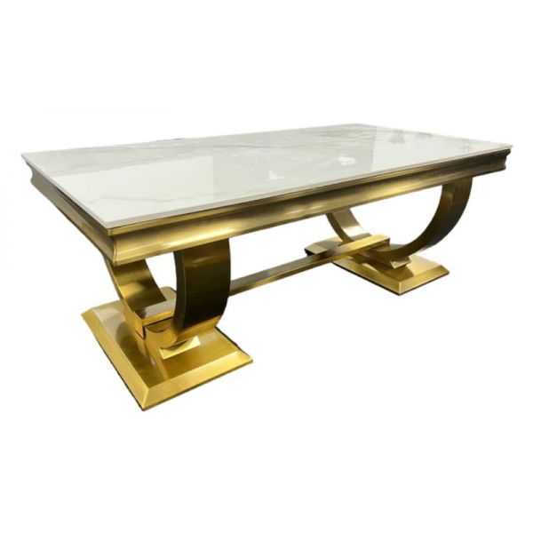 Arianna Gold Coffee Table With White ceramic Top