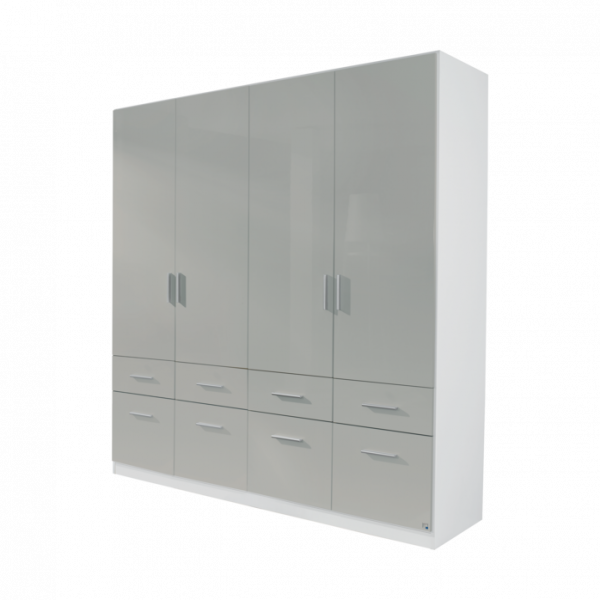 Rauch Celle High Gloss Silk Grey Hinged Door Combi Wardrobe with Bottom Drawers