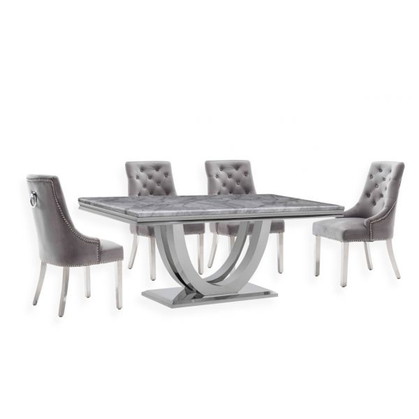 Denver 1.8M Grey Marble Top Dining Table with Chelsea Ring Knockerback Chairs