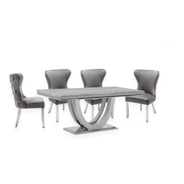 Denver 1.6M Venice Grey Marble Top Dining Table with Florence Chairs