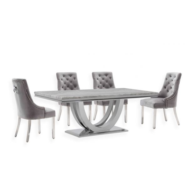 Denver 1.6M Venice Grey Marble Top Dining Table with Chelsea Ring Knockerback Chairs