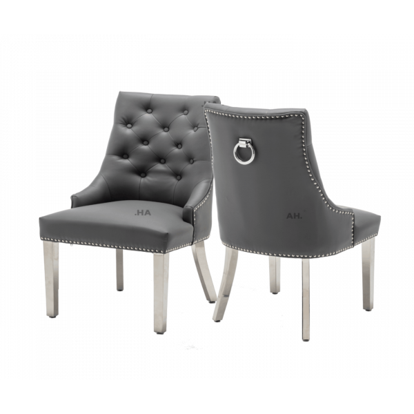 K Edmundson Grey Ring Knockerback PU Leather Dining Chairs 