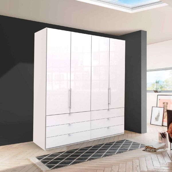 Wiemann Loft 4 Door 200CM combi white glass wardrobe with Bi-folding Doors