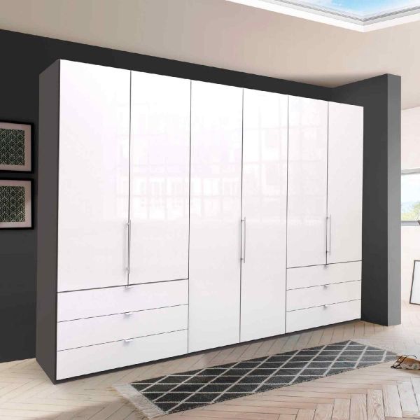 Wiemann loft 6 door combi havana with white glass wardrobe