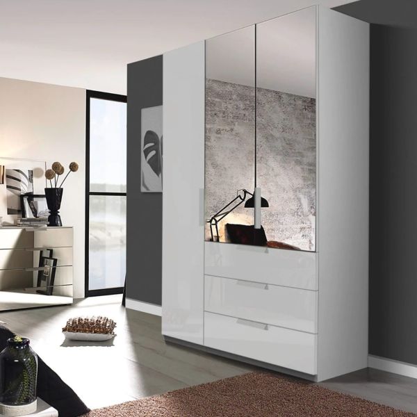 Rauch miramar 3 door hinged wardrobe comes with drawers and mirror and glass front