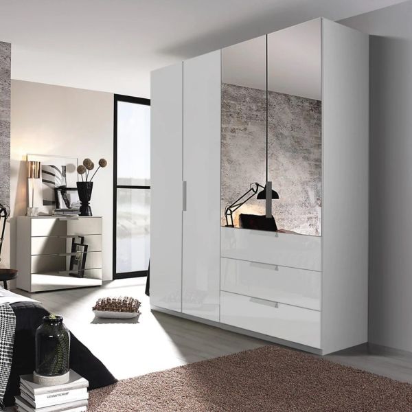 Rauch miramar 4 door hinged wardrobe with drawers comes with glass and mirror front