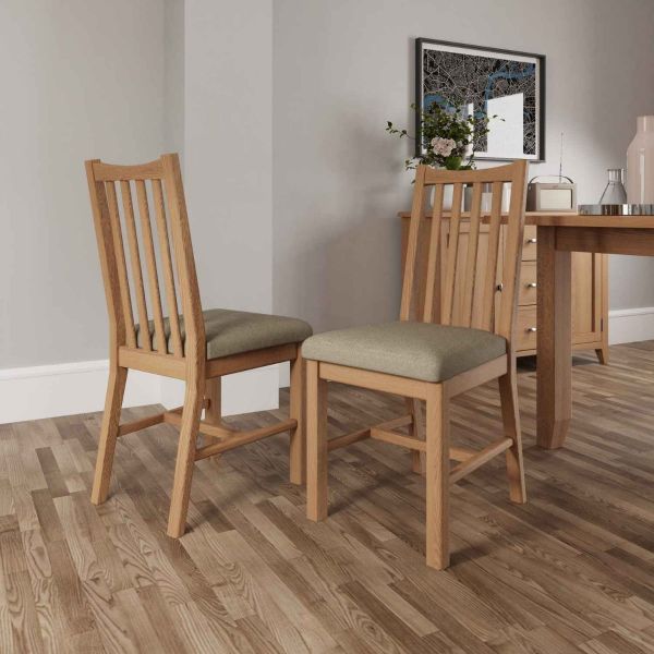 Grasmere GAO Light Oak dining Chairs with Fabric Cushioned Seats