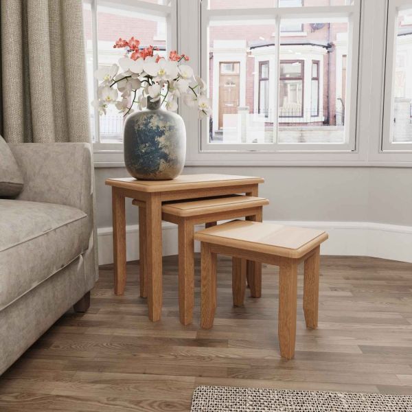 Grasmere GAO Light Oak Solid Wood Nest of Three Tables