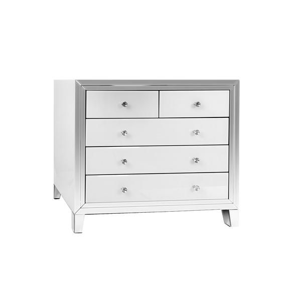 Bianco - White Glass & Mirrored Large 2 On 3 Chest Of Drawers
