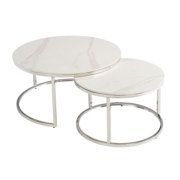 Benson Round Coffee Table Set - Italy White
