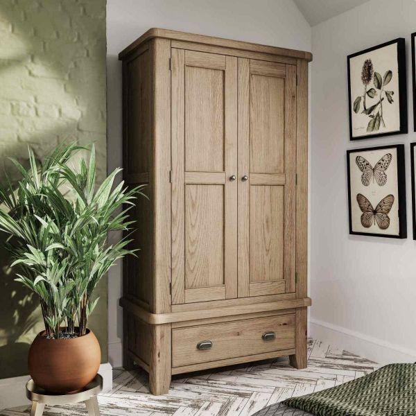 Kettle Interior HO Double Gents Solid Oak Wardrobe with drawer at the bottom