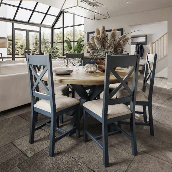 Houston Kettle Interiors HO-LRT 1.5M Large Round Wooden Smokey Oak Dining Table With Chairs