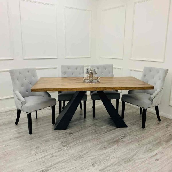 Axel 1.8M Wooden top and black metal base dining Table set
