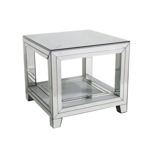 JH18-37 Bianco - White Glass & Mirrored End Table