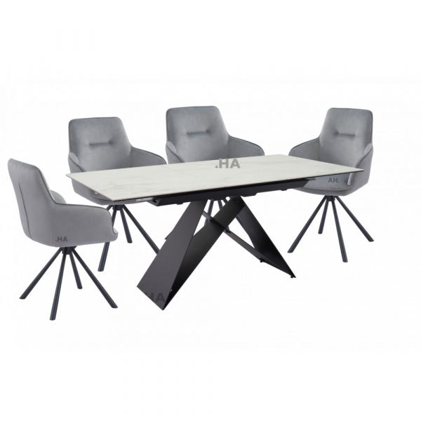 Serena Ceramic pop Up Ext Dining Table With Nicole Swivel Dining Chairs