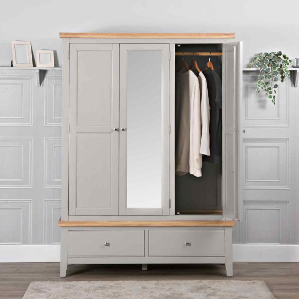 Eastwood Kettle Interiors EA 3 Door Grey painted Oak Wardrobe with drawers