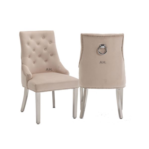 Knightsbridge Plush Velvet Cream Ring Knockerback Dining Chair 