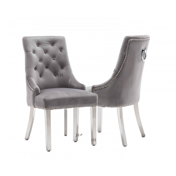 Knightsbridge Plush Velvet Light Grey Ring knockerback dining chair 