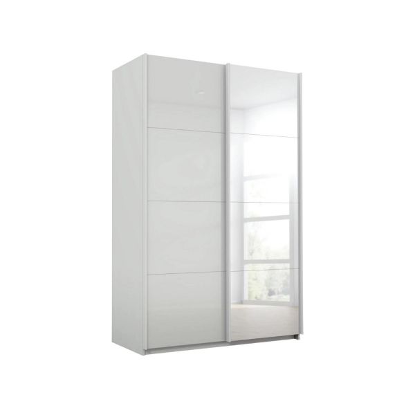 Rauch Lima 136cm 2 Door Sliding Wardrobe with 1 Glass Door and 1 Mirror Door 
1.36M Silk Grey Glass and Mirror Front Sliding Wardrobe