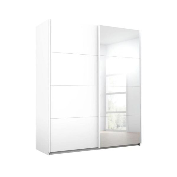 Rauch Lima White 181cm 2 Door Sliding Wardrobe with 1 Decor Door and 1 Mirror Door 210cm Tall