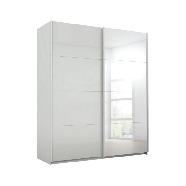 Lima 181cm 2 Door Sliding Wardrobe with 1 Silk Grey Glass Door and 1 Mirror Door 210cm Tall