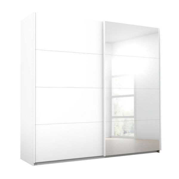 Rauch Lima 226cm White 2 Door Sliding Wardrobe with 1 Decor Door and 1 Mirror Door